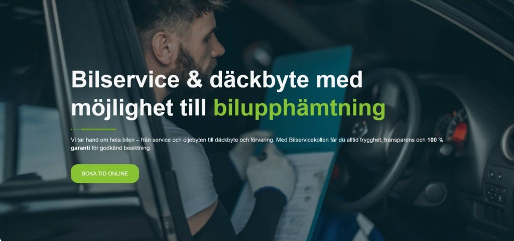 BilserviceKoll startsida — hero med bilservice och biluppämtning
