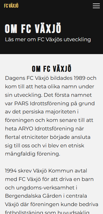 FC Växjö mobil — Om FC Växjö med klubbens historia