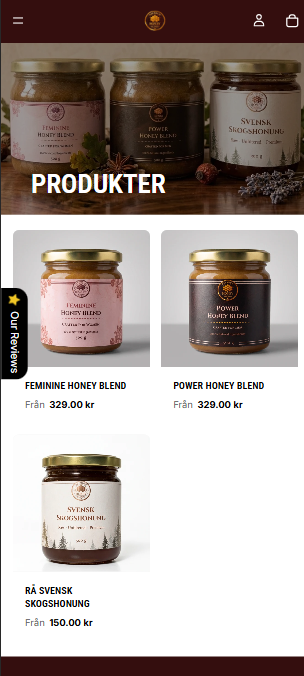 Mobil produktsida — alla honungsblends listade med pris