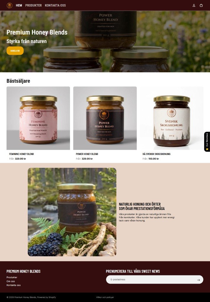Premium Honey Blends-sidan från topp till botten