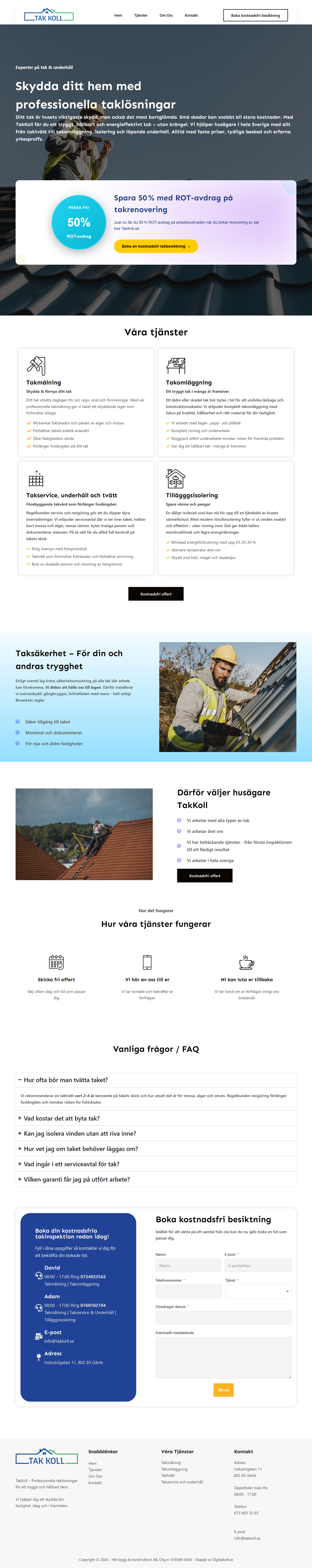 Hela TakKoll-startsida från topp till botten