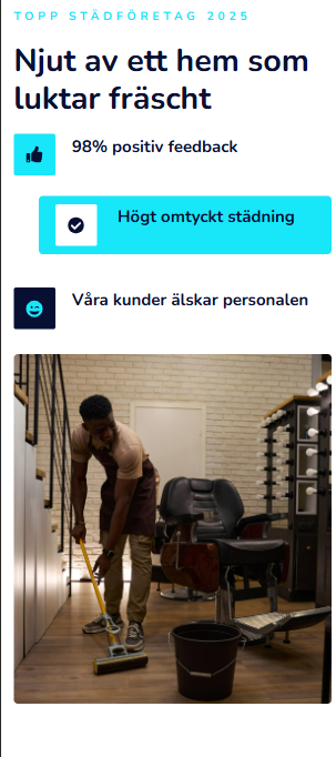 UniClean mobil — utmärkelse och bild på städare i skolsal